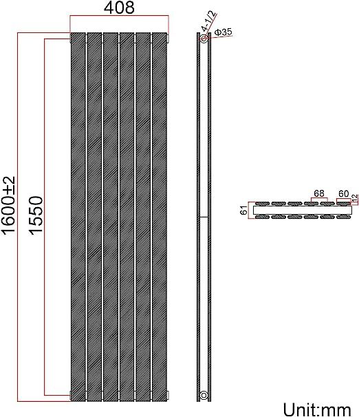 NILE 1600 x 408mm Black Vertical Central Heating Radiator Upright Double Flat Panel Radiator