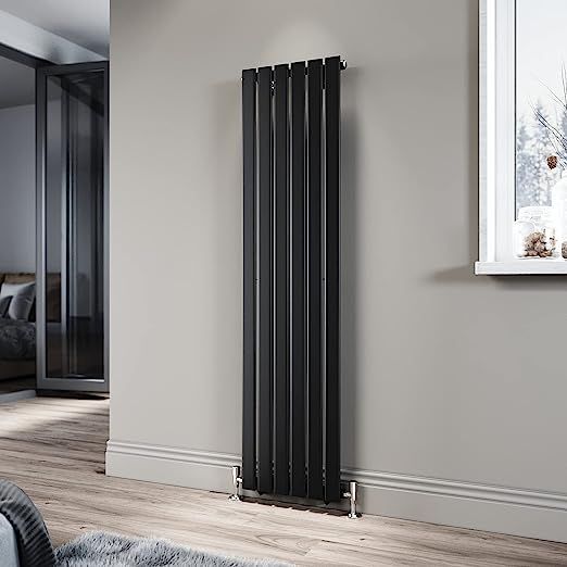 NILE 1600 x 408mm Black Vertical Radiator Tall Upright Single Flat Panel Radiator