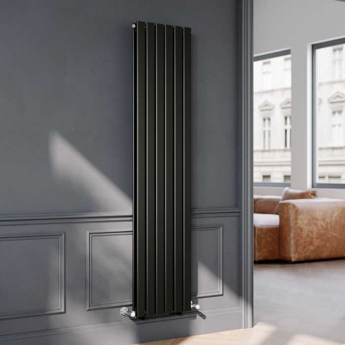 NILE Black Double Panel Radiator 1800 x 408mm Modern Flat Panel Column Designer Radiator