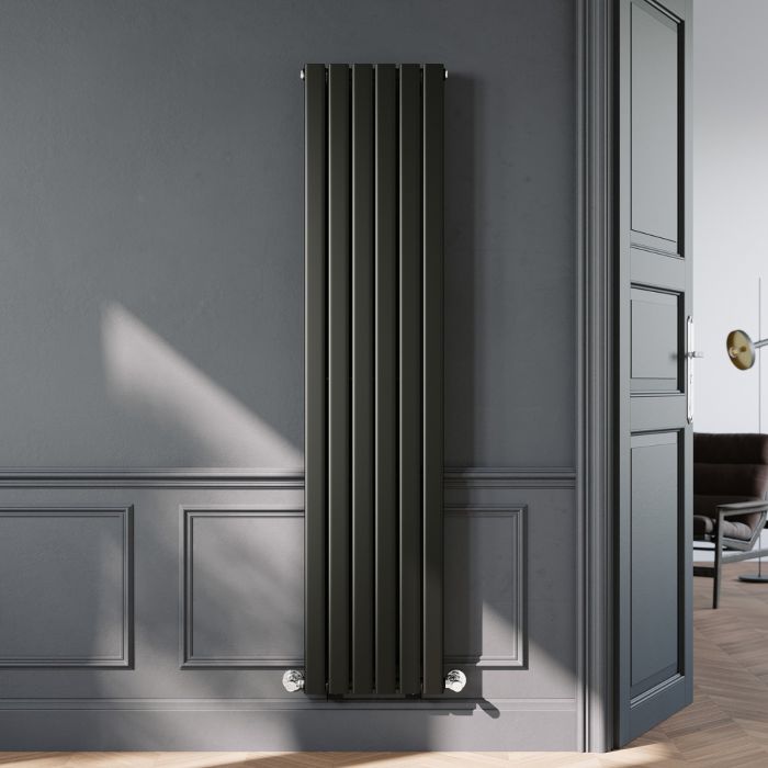 NILE Black Double Panel Radiator 1800 x 408mm Modern Flat Panel Column Designer Radiator