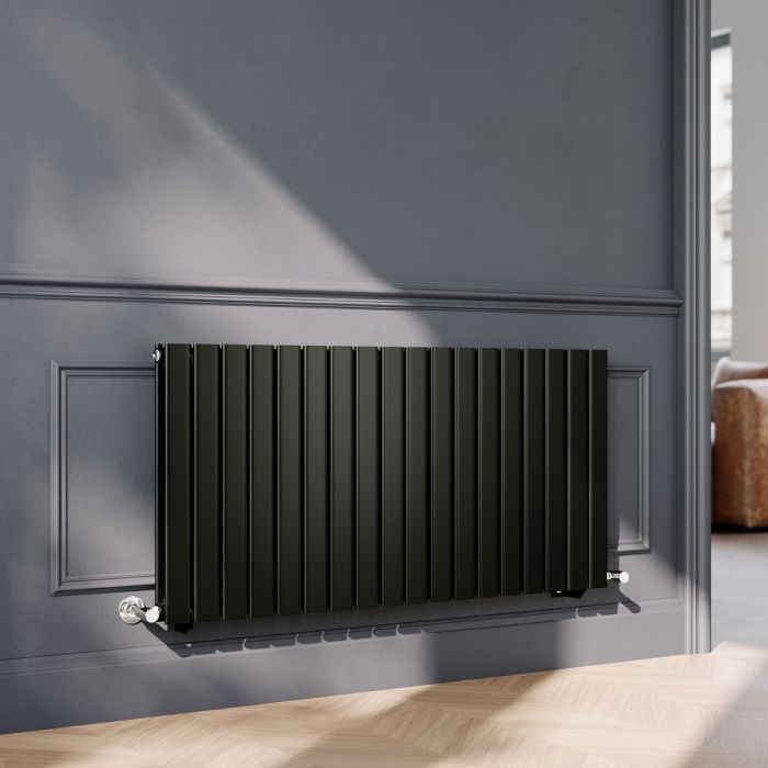 NILE Black Radiators Double Panel Radiator 600 x 1224mm Modern Flat Panel Central Heating Radiators