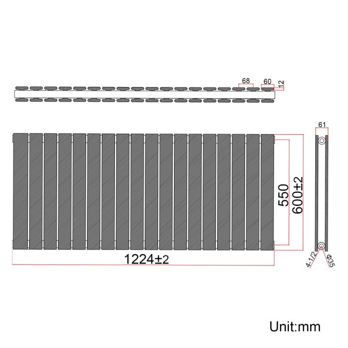 NILE Black Radiators Double Panel Radiator 600 x 1224mm Modern Flat Panel Central Heating Radiators