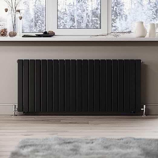 NILE Black Radiators Double Panel Radiator 600 x 1428mm Modern Flat Panel Central Heating Radiators