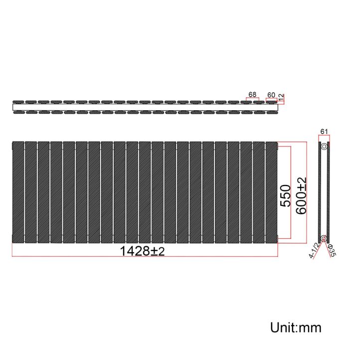 NILE Black Radiators Double Panel Radiator 600 x 1428mm Modern Flat Panel Central Heating Radiators