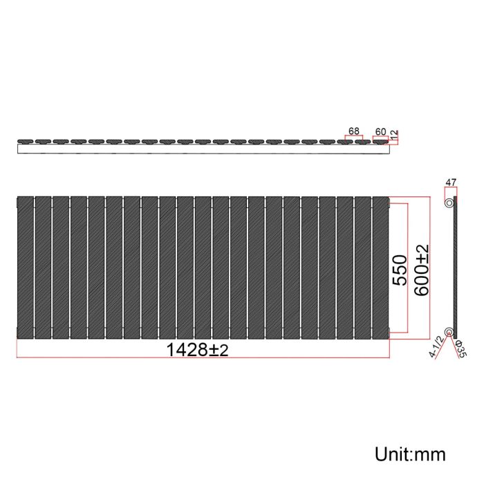 NILE Black Single Panel 600 x 1428mm Modern Flat Panel Central Heating Radiators