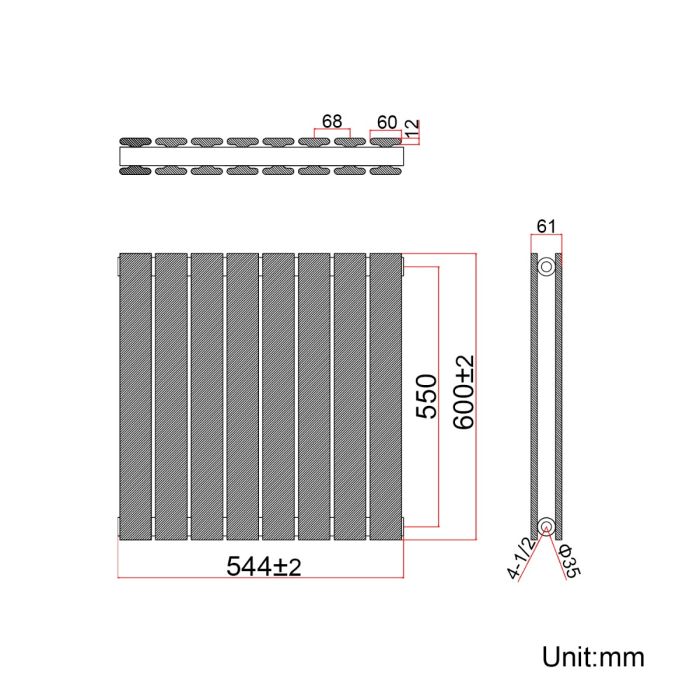 NILE 600 x 544 mm Black Horizontal Radiator Double Flat Panel Radiator