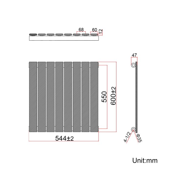 NILE 600 x 544 mm Black Horizontal Radiator Single Flat Panel Radiator