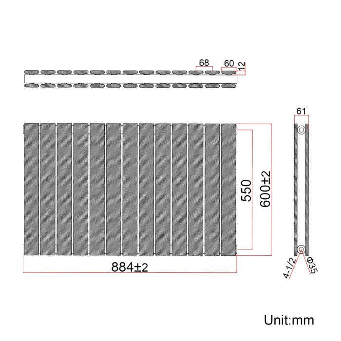 NILE 600 x 884 mm Black Horizontal Radiator Double Flat Panel Radiator