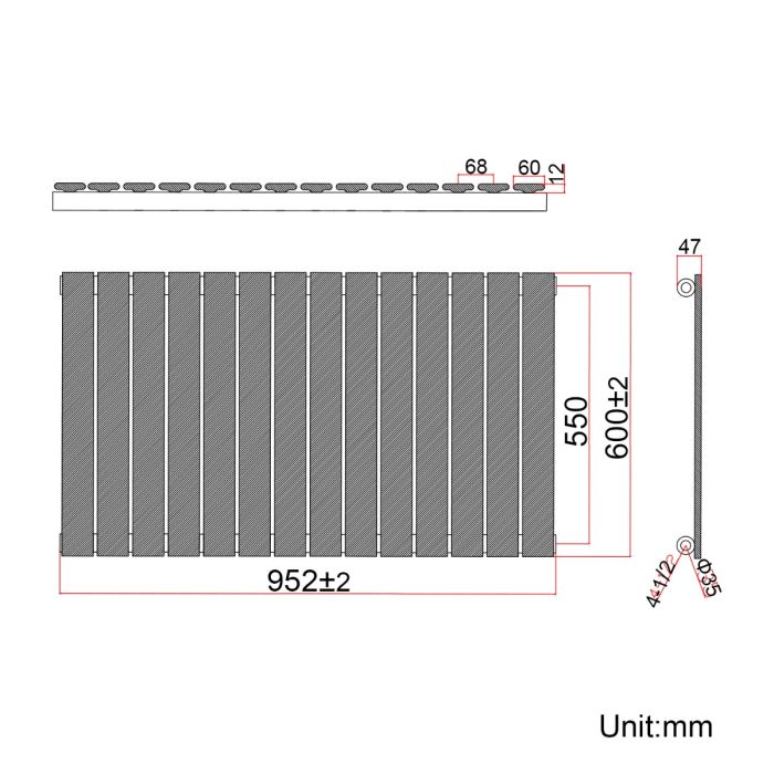 NILE 600 x 952mm Black Horizontal Radiator Single Flat Panel Radiator