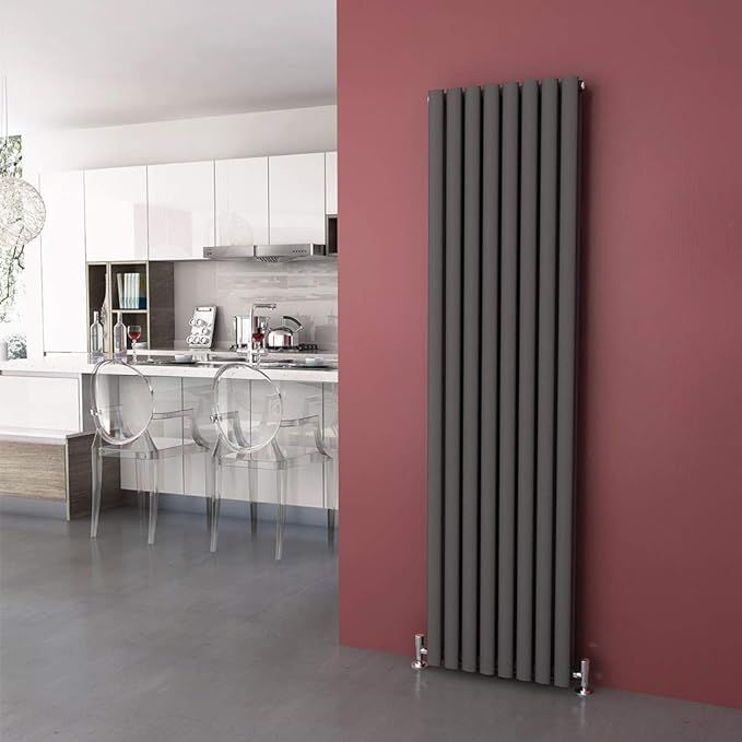 NILE 1800x472mm Anthracite Oval Double Panel Designer Radiator Vertical Grey Radiator