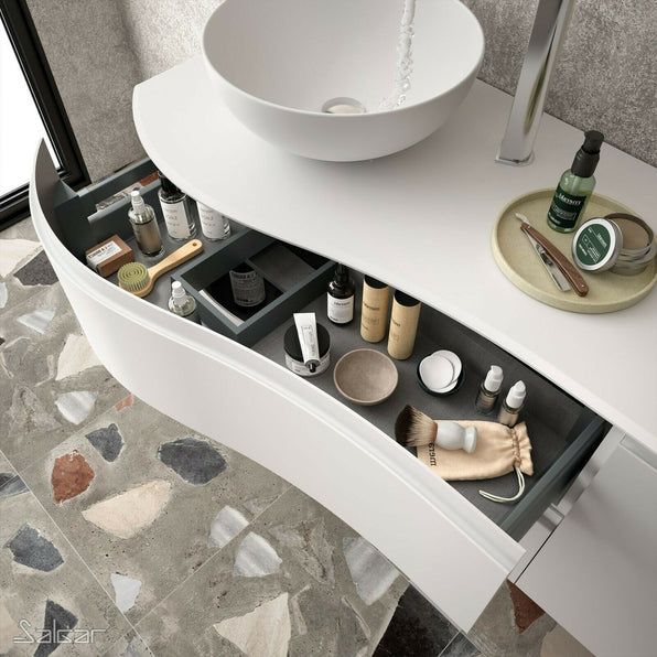 Mam Svelte 900mm Wall Hung Vanity Unit 2 Drawer + Basin - Right Hand Matt White