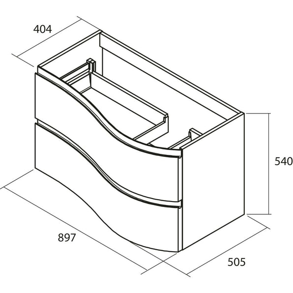Mam Svelte 900mm Wall Hung Vanity Unit 2 Drawer + Basin - Right Hand Midnight Blue
