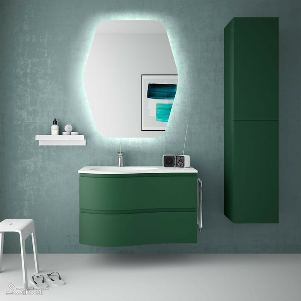 Mam Svelte 900mm Wall Hung Vanity Unit 2 Drawer + Basin - Right Hand Royal Green