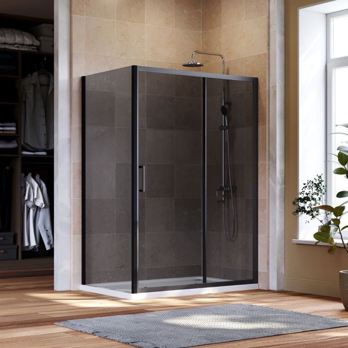 NILE 1000x800mm Black Sliding Shower Door with side panel Shower Enclosure