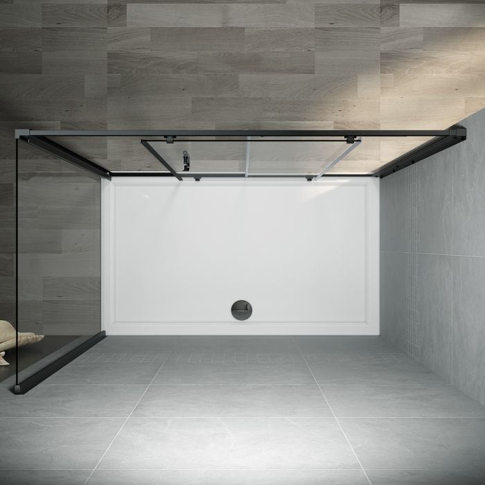 NILE Custom Size Black Sliding Shower Enclosure 6mm Glass Reversible Cubicle Door Screen Panel + Side Panel