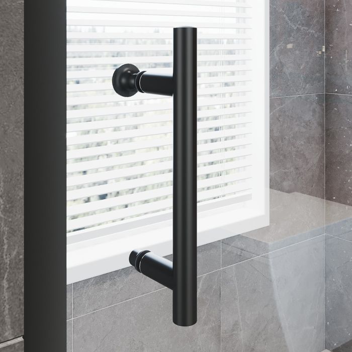NILE 1000 x 800mm Black Sliding Shower Enclosure Reversible Shower Screen Panel with Side Panel