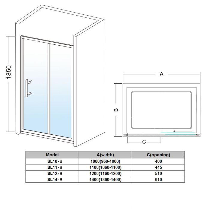 NILE Custom Size Black Sliding Shower Enclosure 6mm Glass Reversible Cubicle Door Screen Panel + Side Panel