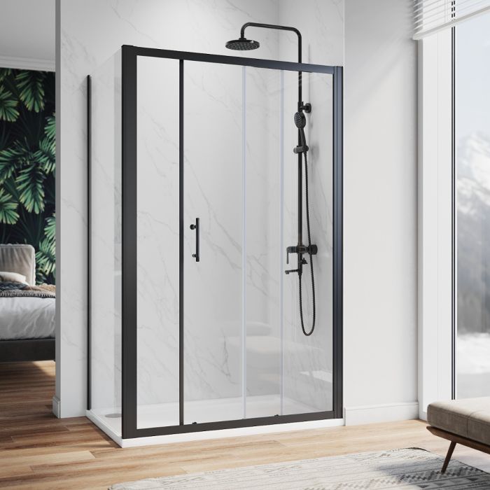 NILE 1000x800mm Black Sliding Shower Enclosure Cubicle