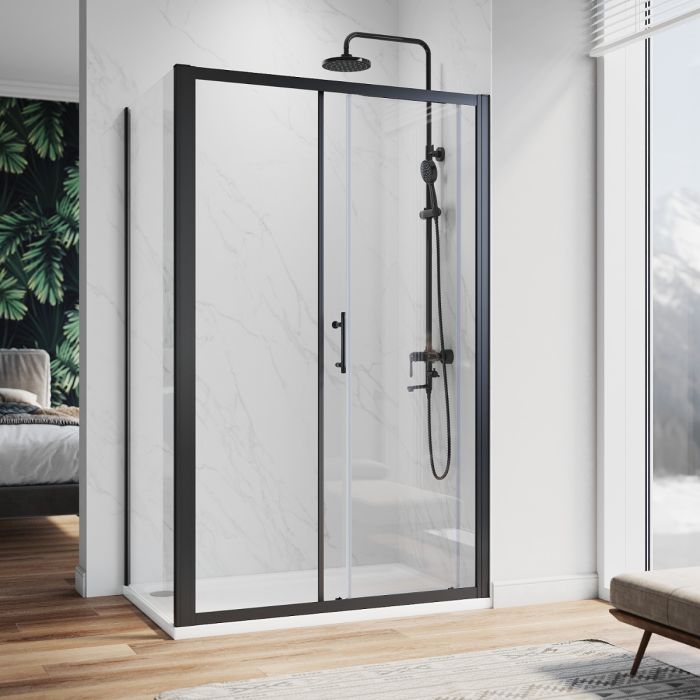 NILE 1000x 7600mm Black Sliding Shower Enclosure Cubicle