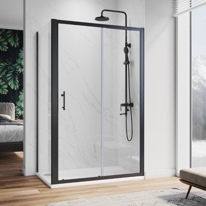 NILE 1000x 7600mm Black Sliding Shower Enclosure Cubicle