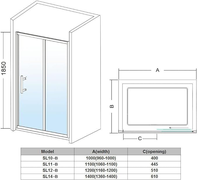 NILE 1200 x 900mm Black Sliding Shower Enclosure Reversible Shower Screen Panel with Side Panel