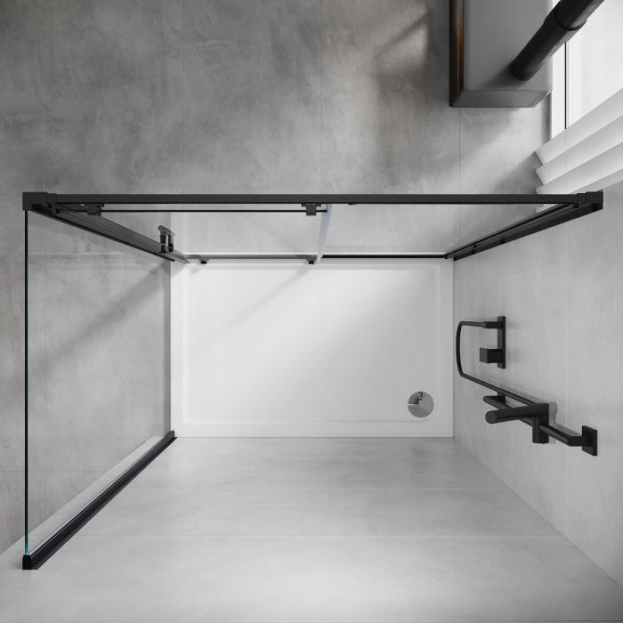 NILE 1200 x 800mm Black Sliding Shower Enclosure Reversible Cubicle Door Screen Panel With Side Panel