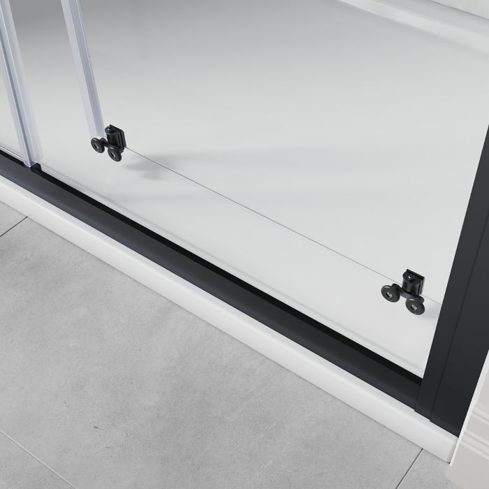 NILE 1200 x 800mm Black Sliding Shower Enclosure Reversible Cubicle Door Screen Panel With Side Panel