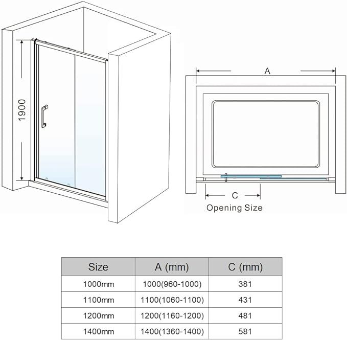 NILE 1400mm Black Sliding Shower Door With Side Panel Shower Enclosure