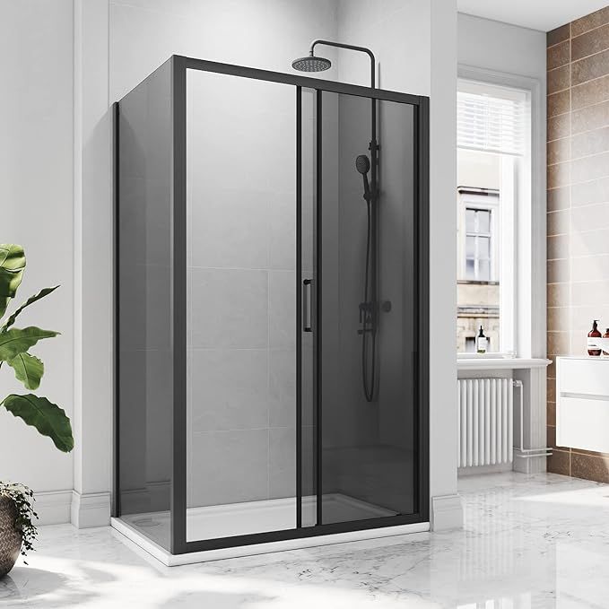 NILE 1200 x 760mm Black Sliding Shower Door With Side Panel Shower Enclosure