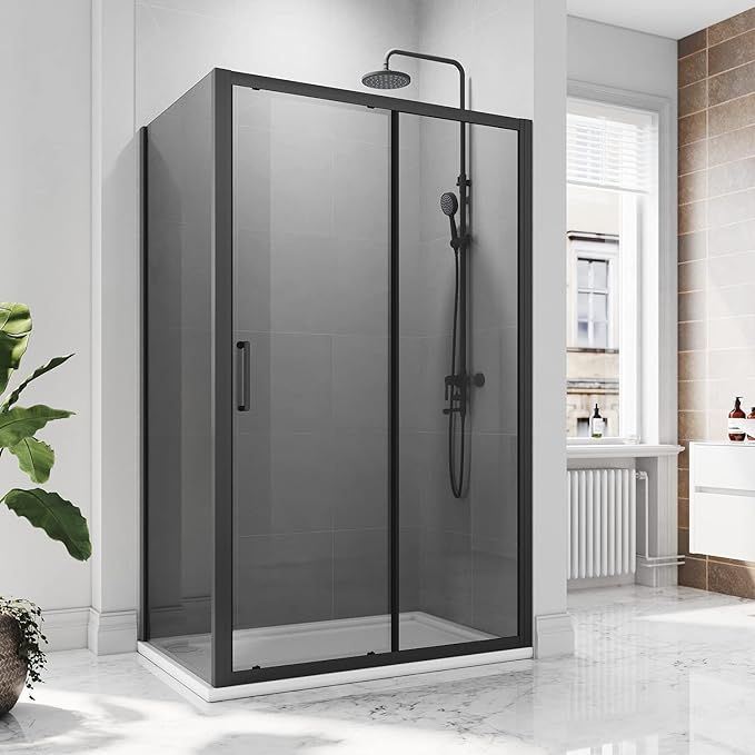 NILE 1200 x 760mm Black Sliding Shower Door With Side Panel Shower Enclosure