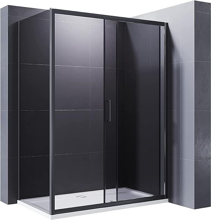 NILE 1400 x 900mm Black Sliding Shower Door With Side Panel Shower Enclosure