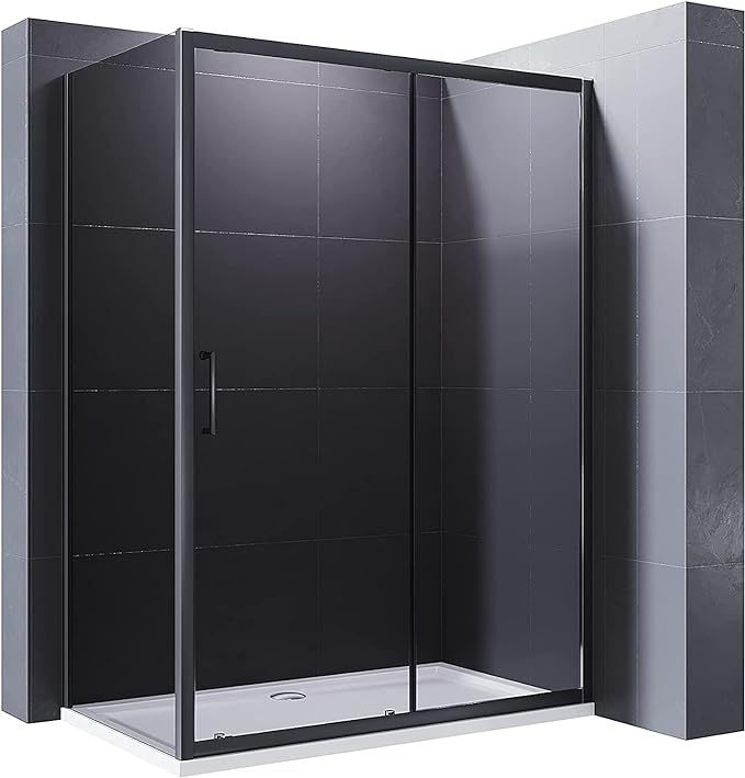 NILE 1400 x 900mm Black Sliding Shower Door With Side Panel Shower Enclosure